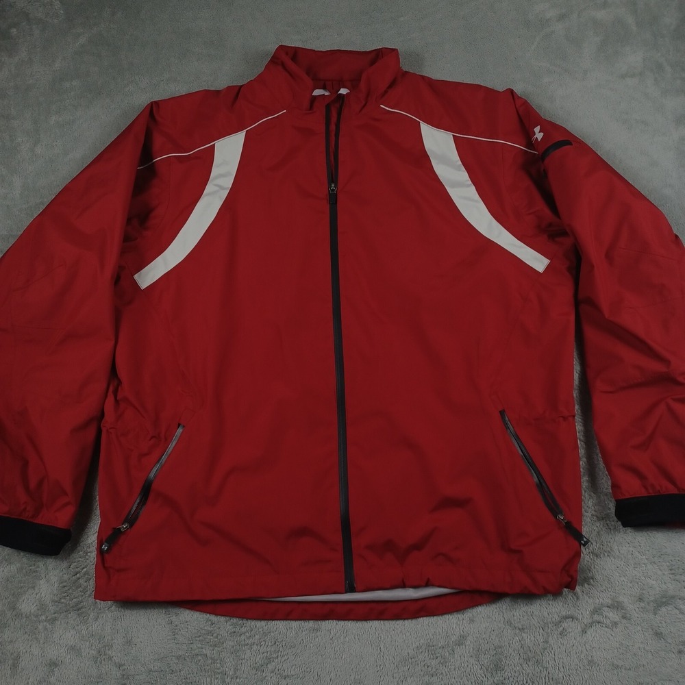 Under‎ Armour Jacket Mens Large Red Performance Golf Pockets Outdoor Full Zip